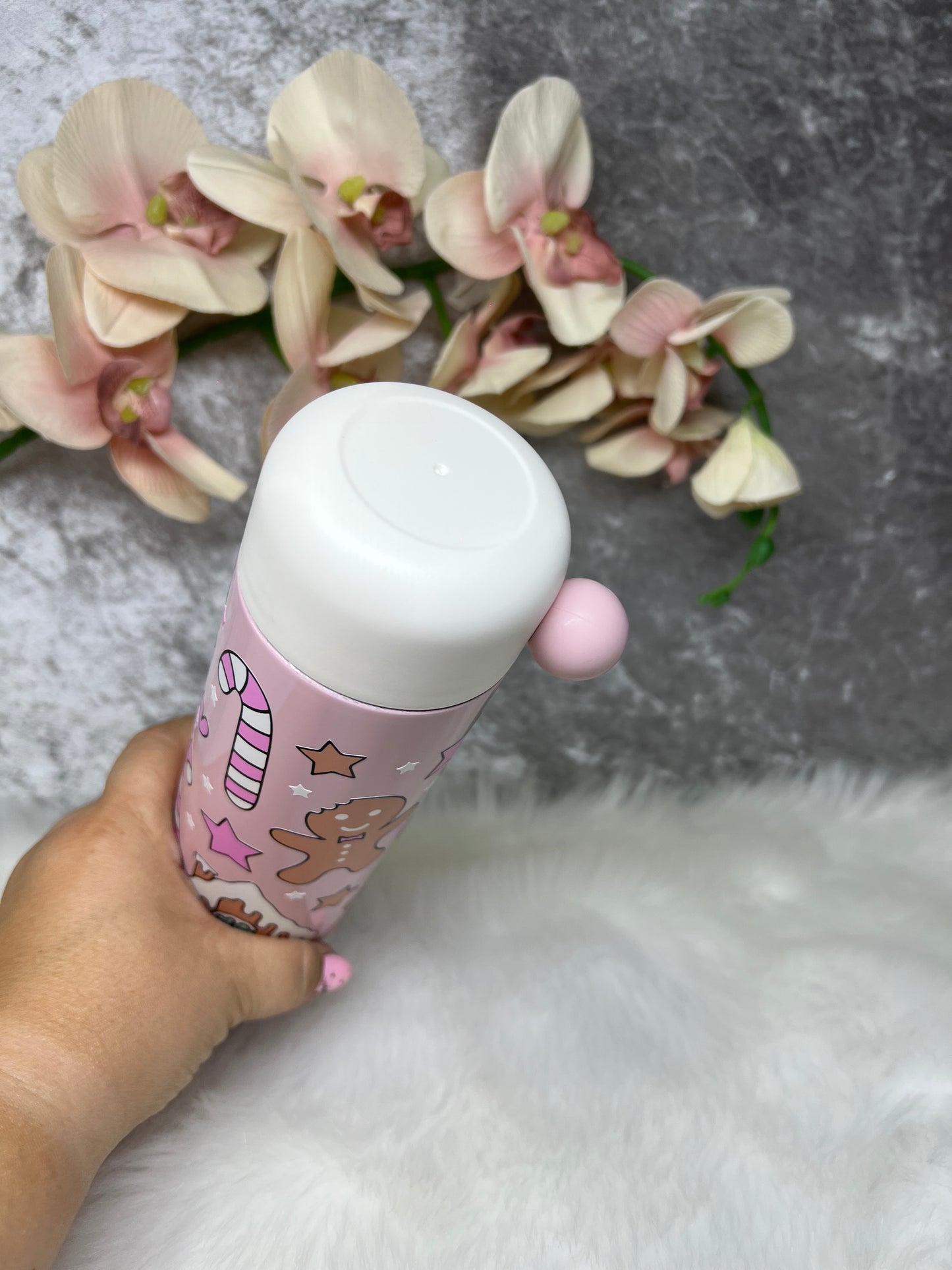 Pink Gingerbread mad ,Gingerbread house Christmas tumbler