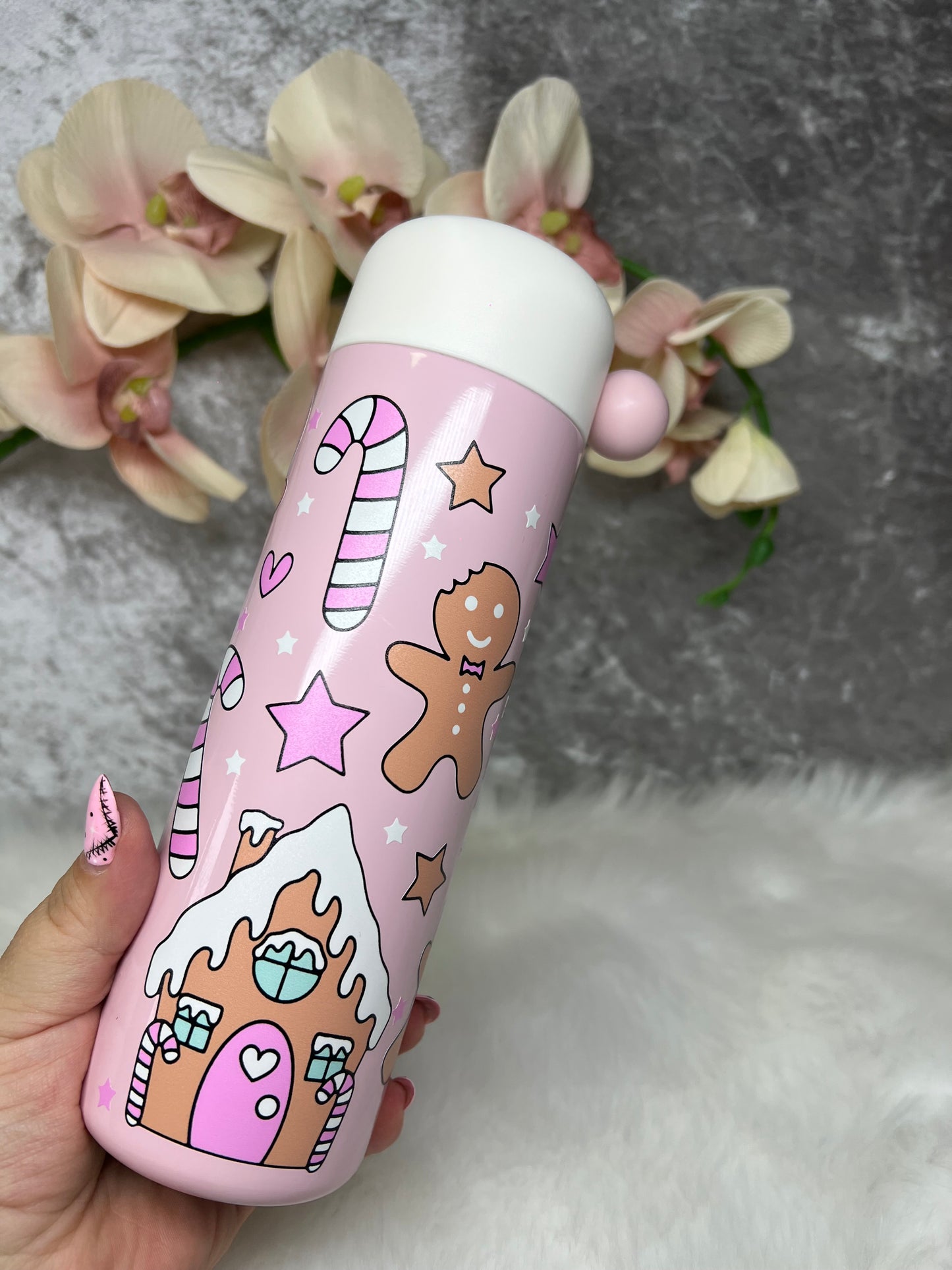 Pink Gingerbread mad ,Gingerbread house Christmas tumbler