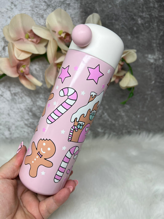 Pink Gingerbread mad ,Gingerbread house Christmas tumbler