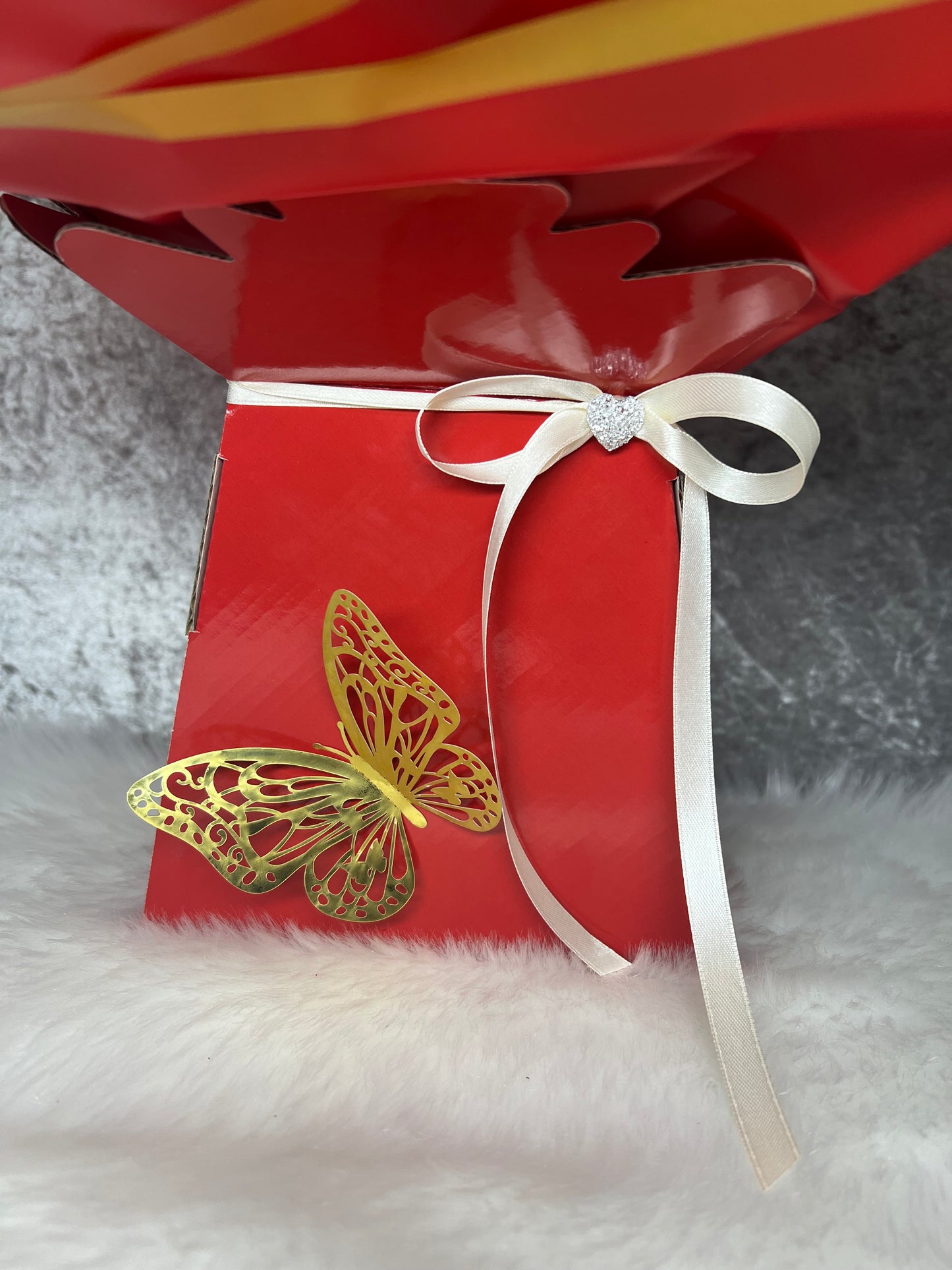 Elegant Red Artificial Flower Bouquet in Gift Box with led light