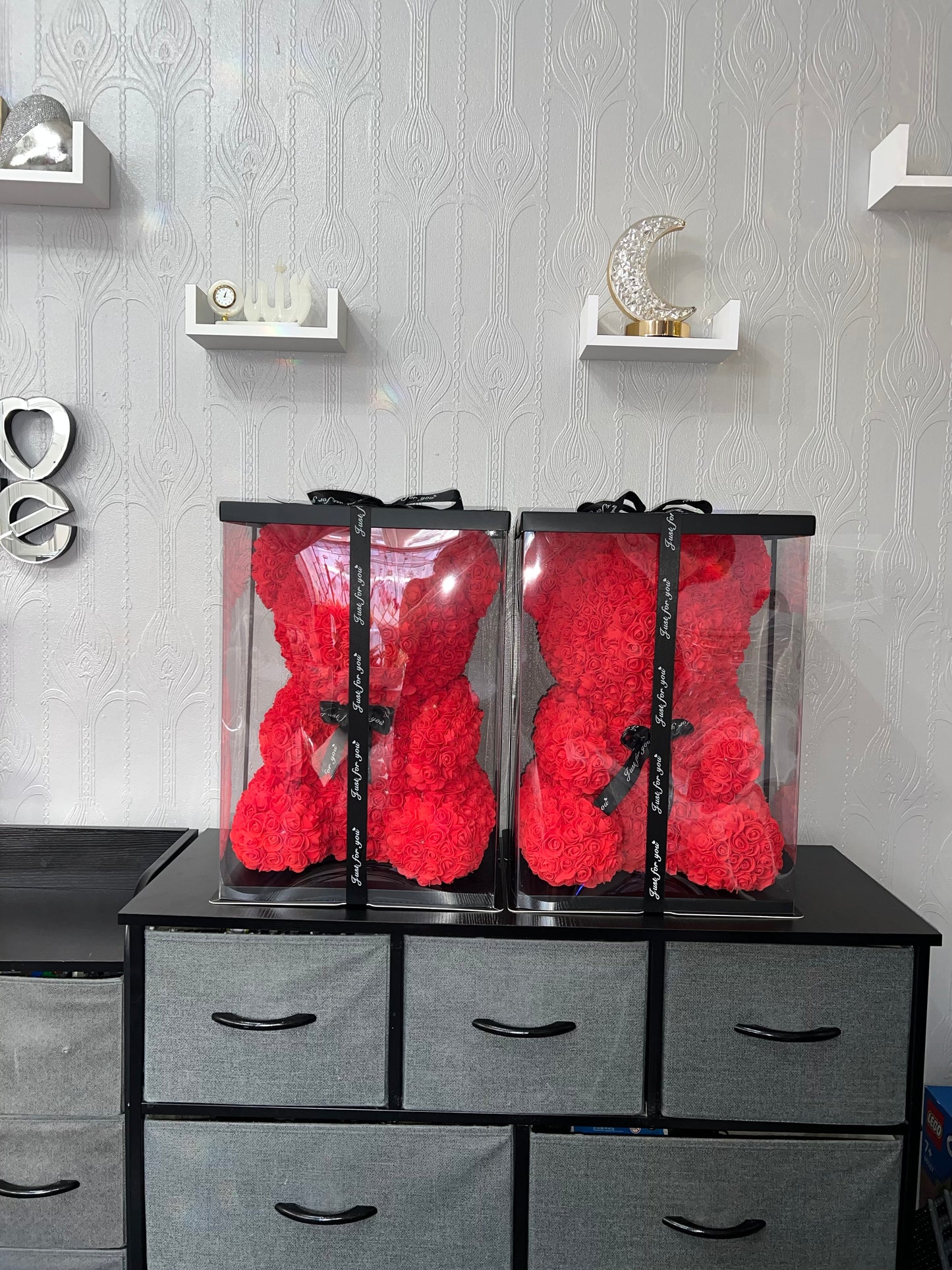 Valentine Luxury Red Rose Bear Gift – Forever Flower Teddy Bear in Gift Box