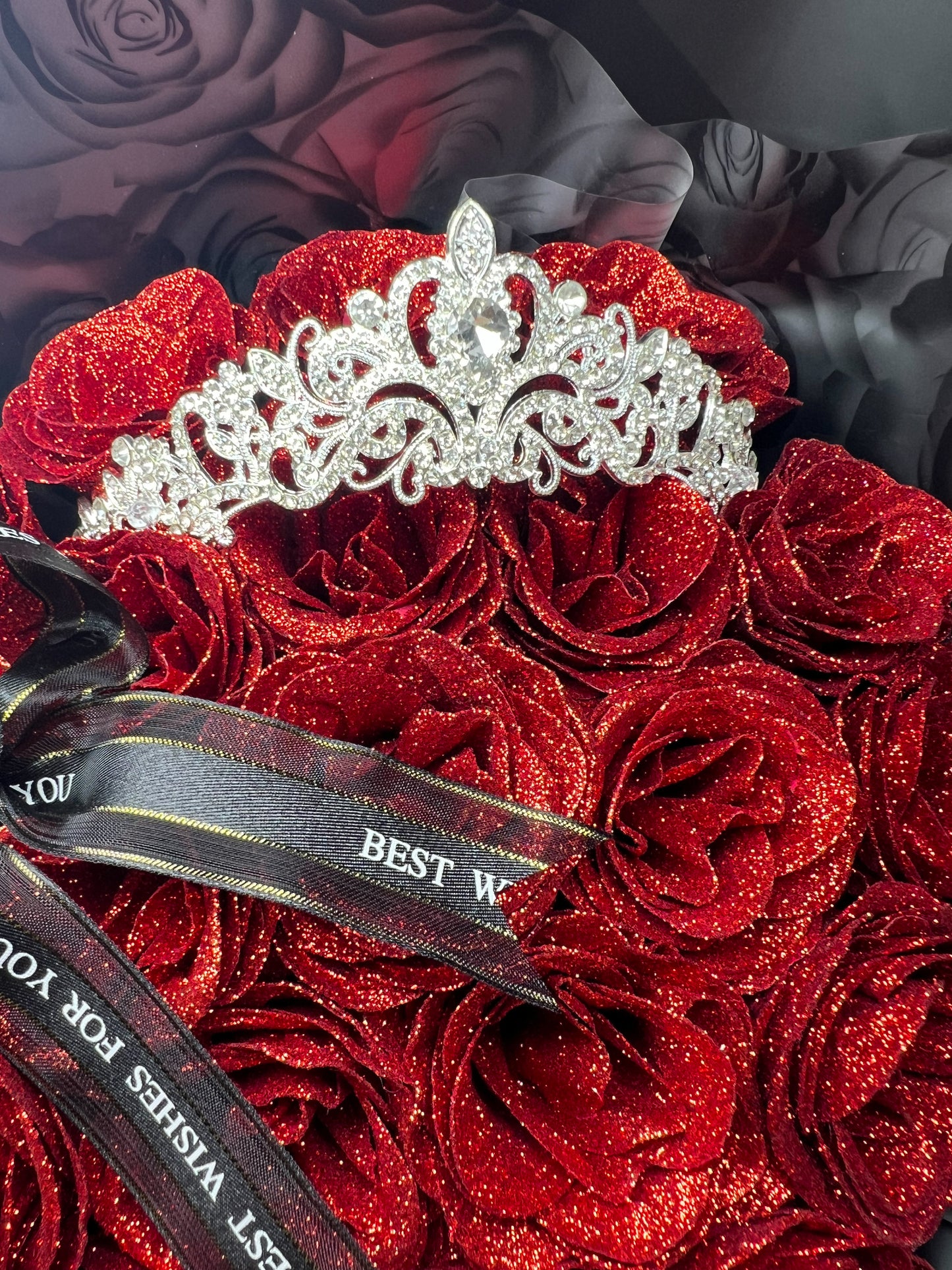 Luxury Red glitter rose bouquet (artificial glitter cover roses),Birthday bouquet, Anniversary bouquet, Christmas bouquet, Secret Santa gift