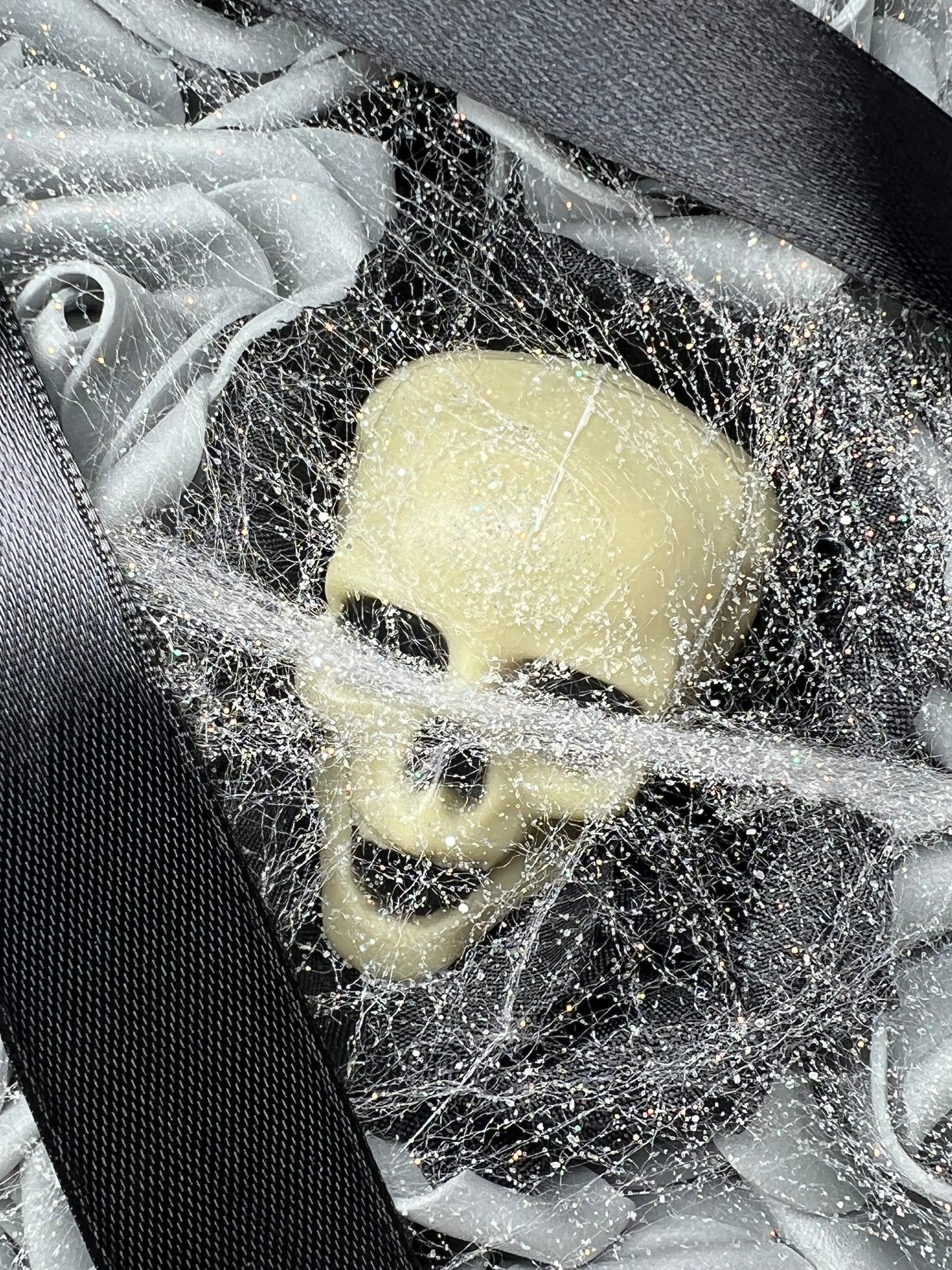 Spooky Dark Romance Halloween Bouquet with Pumpkin, Skull & Spider and some glitter details