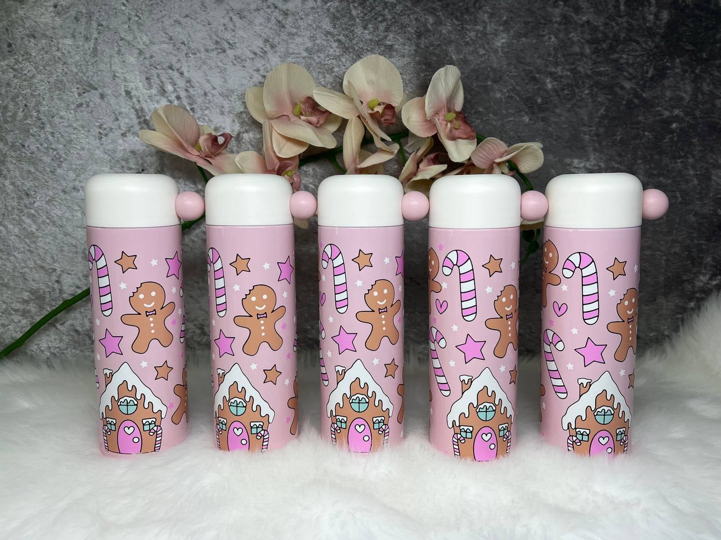 Pink Gingerbread mad ,Gingerbread house Christmas tumbler