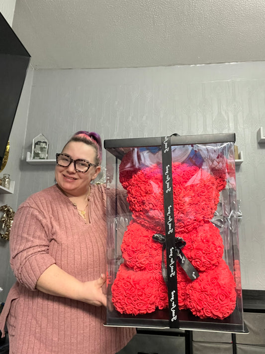 Valentine Luxury Red Rose Bear Gift โ Forever Flower Teddy Bear in Gift Box
