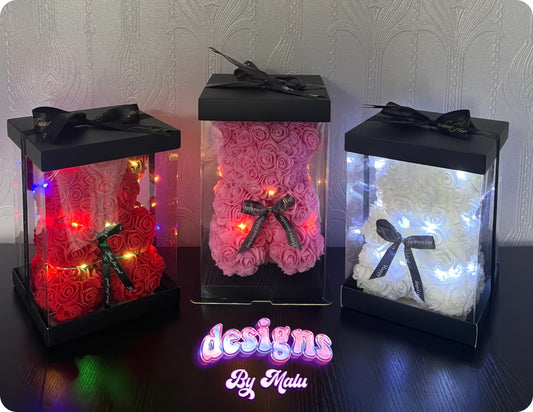 Personalised Mother's Day Handmade Forever Rose Bear with Gift Box & Fairy Lights, Mother's Day Gift for Mum