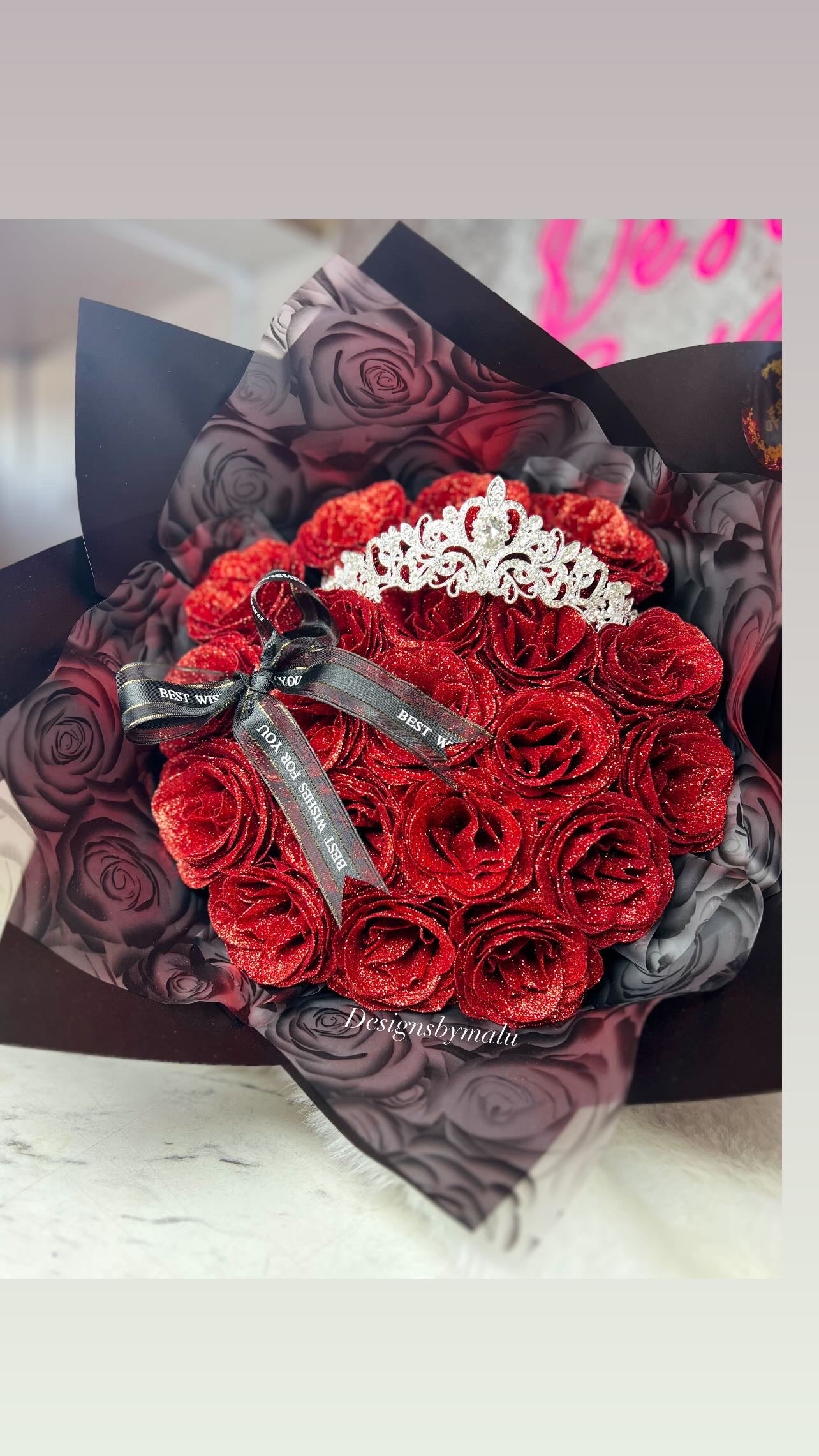 Luxury Red glitter rose bouquet (artificial glitter cover roses),Birthday bouquet, Anniversary bouquet, Christmas bouquet, Secret Santa gift