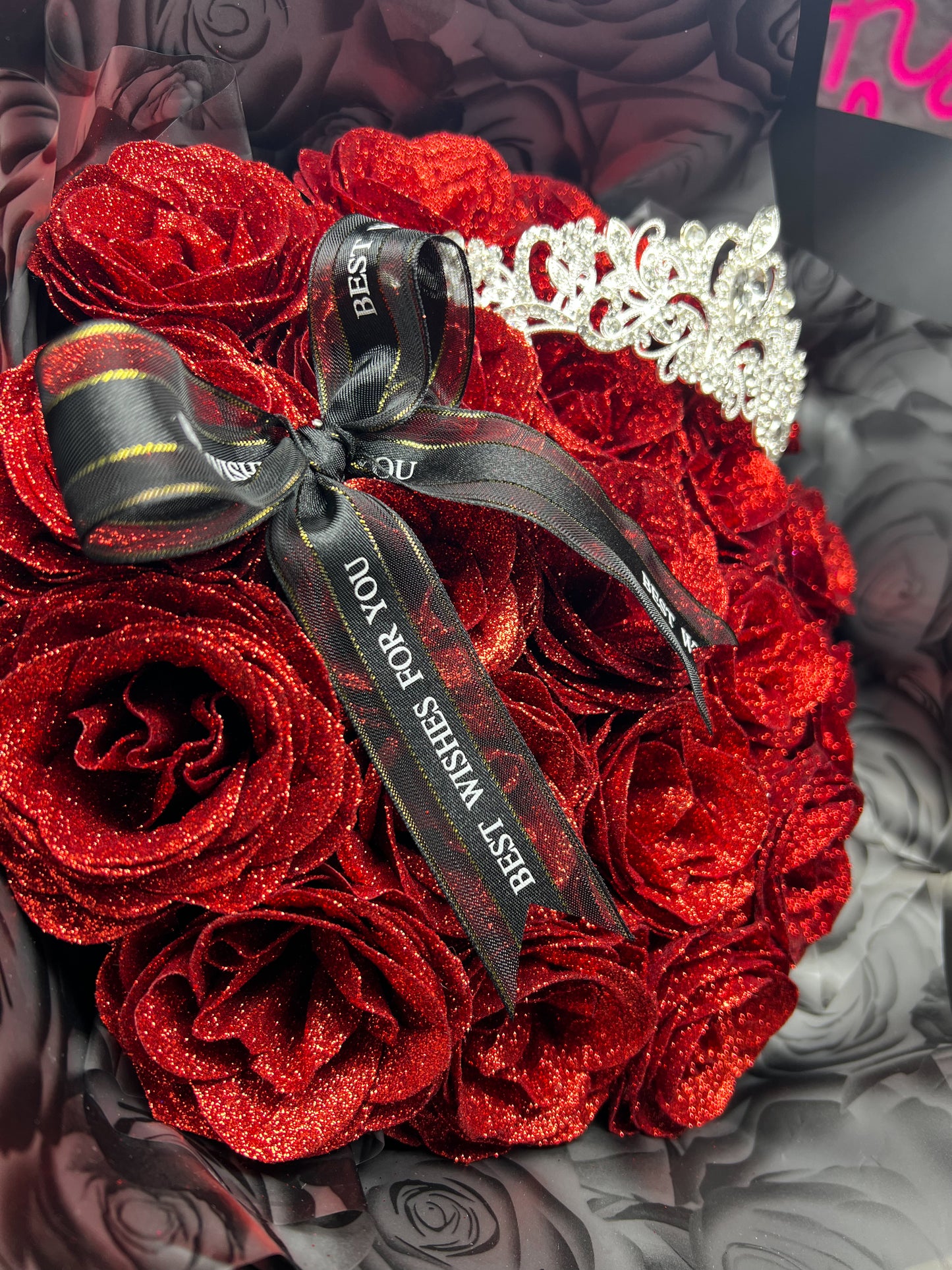 Luxury Red glitter rose bouquet (artificial glitter cover roses),Birthday bouquet, Anniversary bouquet, Christmas bouquet, Secret Santa gift