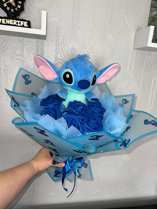 Stitch artificial rose bouquet with Plush and stitch wrapping