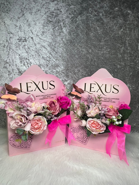 Pink Floral Lexus Chocolate Gift envelope Box (artificial flowers)