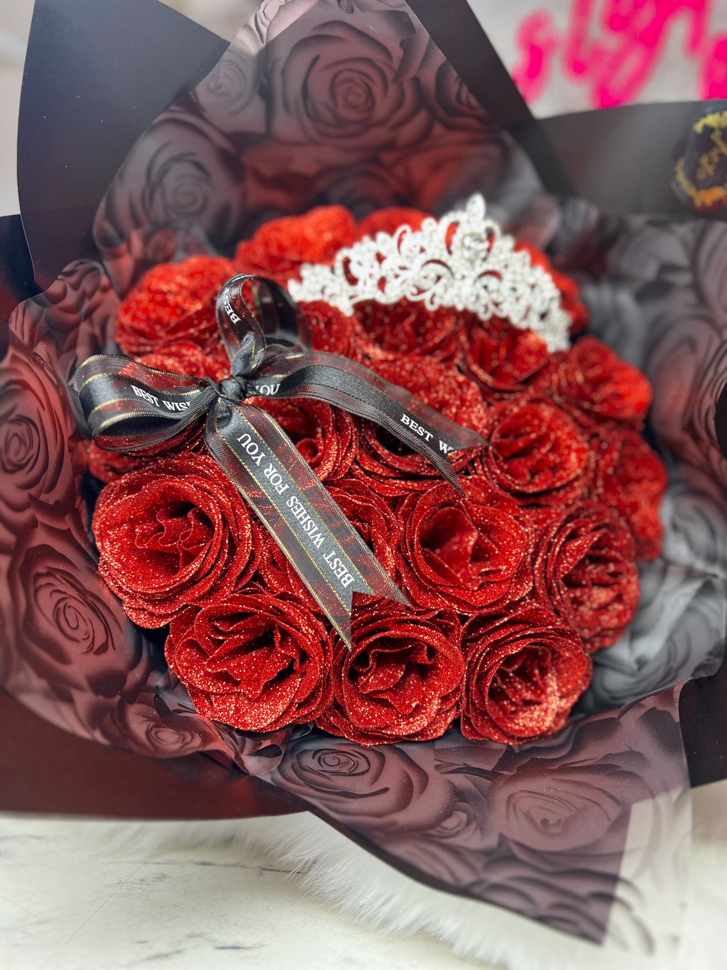 Luxury Red glitter rose bouquet (artificial glitter cover roses),Birthday bouquet, Anniversary bouquet, Christmas bouquet, Secret Santa gift