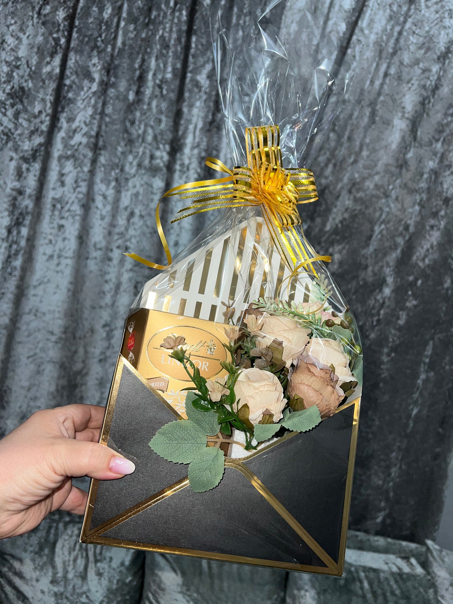 Elegant Lindt Lindor Floral Envelope Gift Box (artificial flowers)