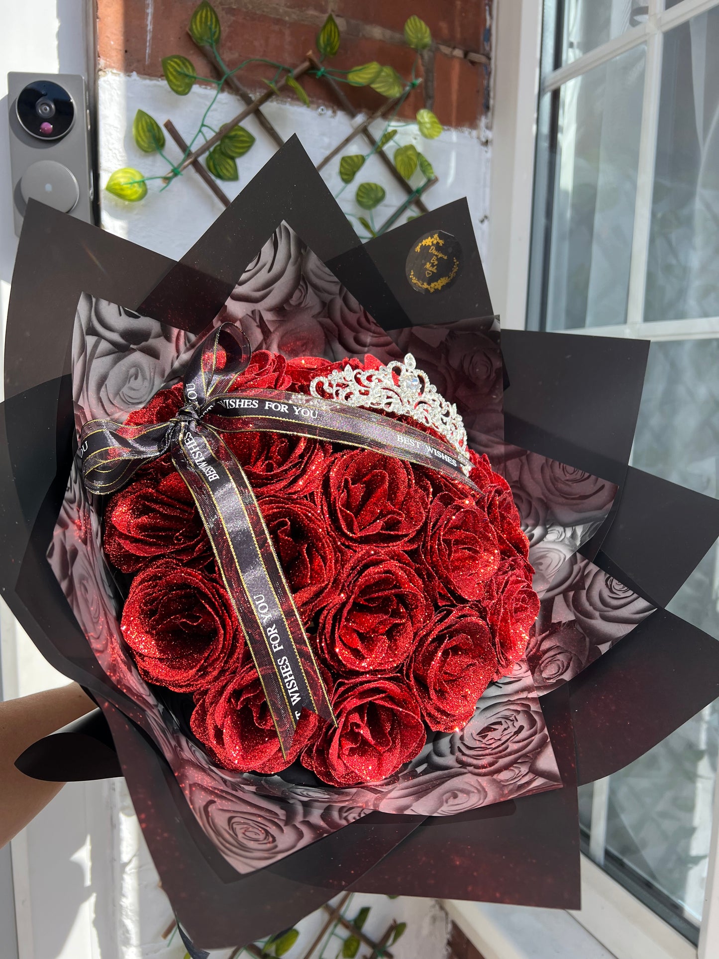 Luxury Red glitter rose bouquet (artificial glitter cover roses),Birthday bouquet, Anniversary bouquet, Christmas bouquet, Secret Santa gift