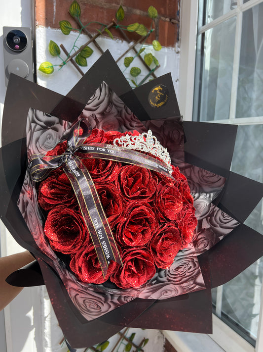Luxury Red glitter rose bouquet (artificial glitter cover roses),Birthday bouquet, Anniversary bouquet, Christmas bouquet, Secret Santa gift