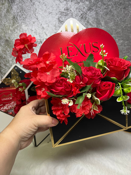 Red Floral Lexus chocolate Gift envelope box (artificial flowers)