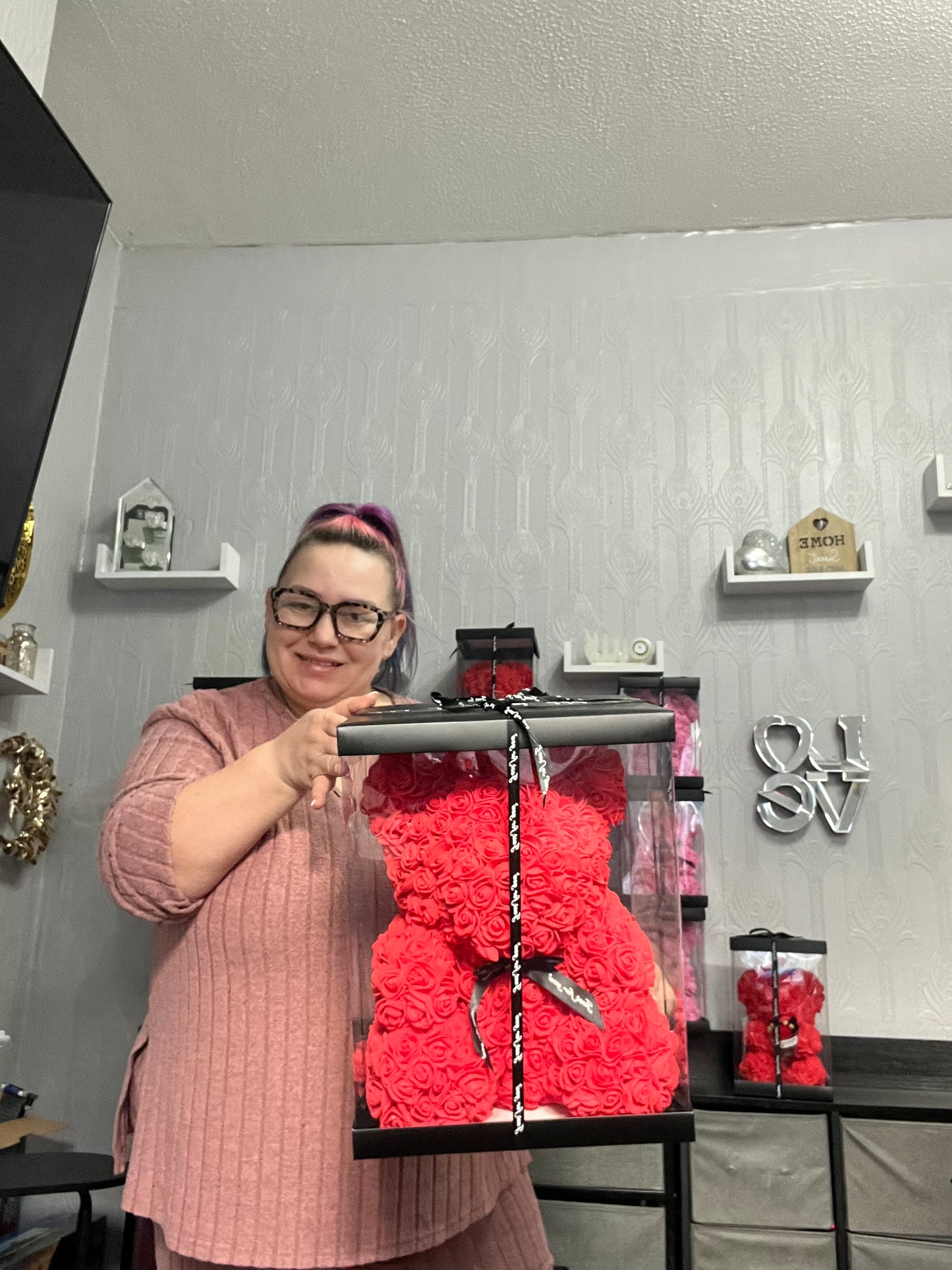 Large 35cm Valentine's Day Handmade Forever Rose Bear with Gift Box, Perfect Valentine's Gift for Her 🧸💖