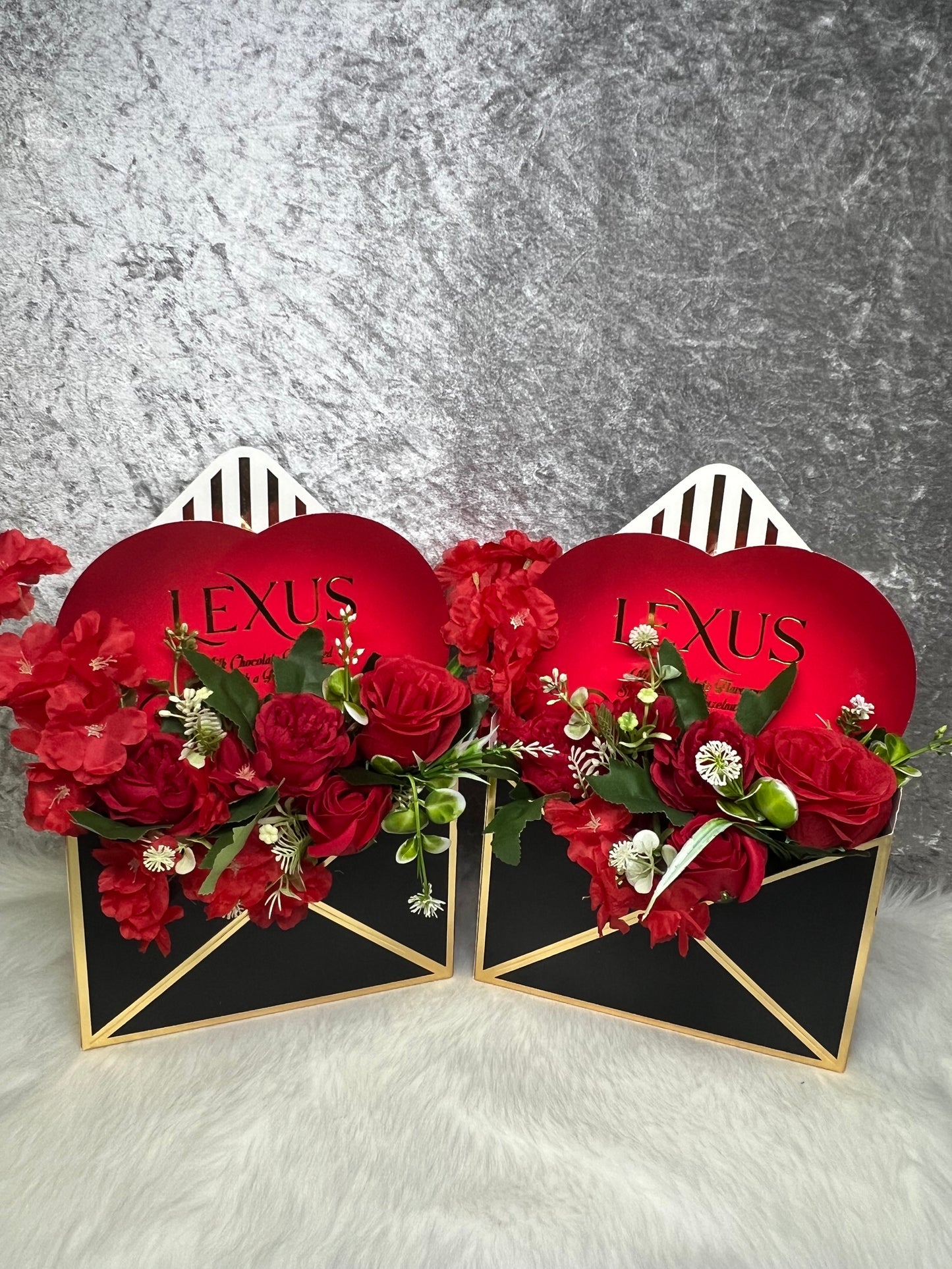 Red Floral Lexus chocolate Gift envelope box (artificial flowers)