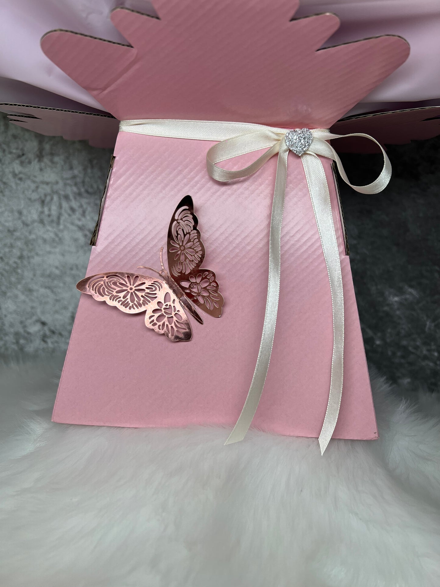 Elegant Pink & Cream Artificial Flower Bouquet in Gift Box with led light