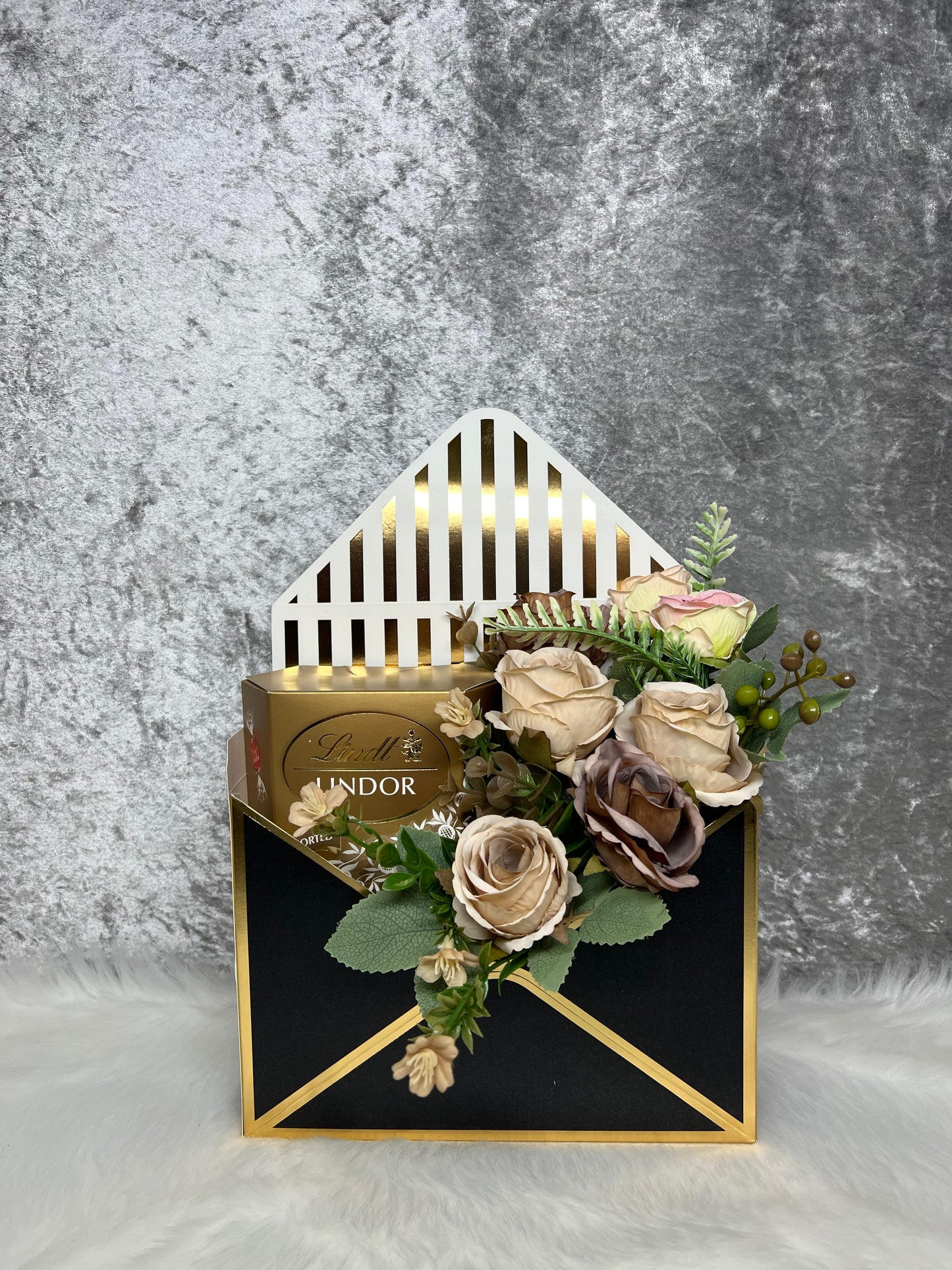 Elegant Lindt Lindor Floral Envelope Gift Box (artificial flowers)