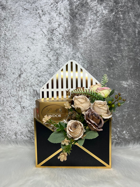 Elegant Lindt Lindor Floral Envelope Gift Box (artificial flowers)