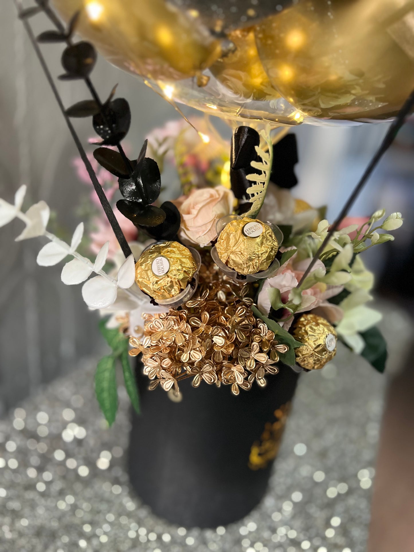 🌙 Personalised Umrah Mubarak Balloon Gift Islamic LED Balloon Floral Box and Ferrero