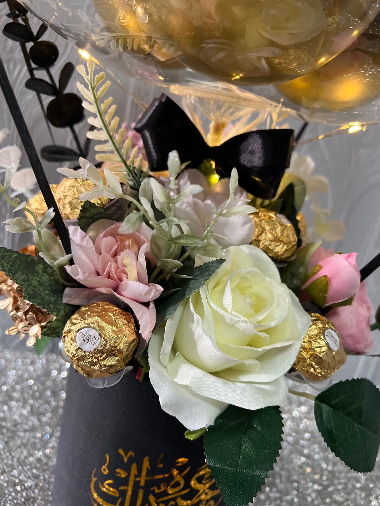 🌙 Personalised Umrah Mubarak Balloon Gift Islamic LED Balloon Floral Box and Ferrero