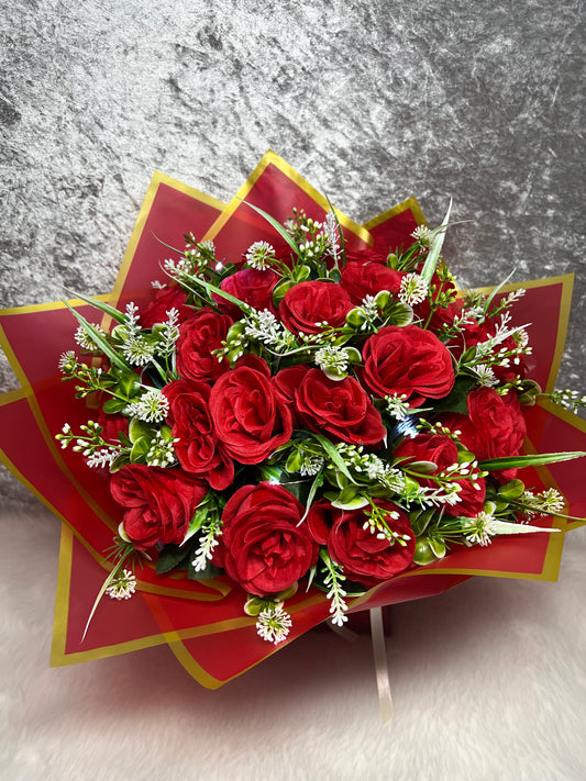 Elegant Red Artificial Flower Bouquet in Gift Box with led light