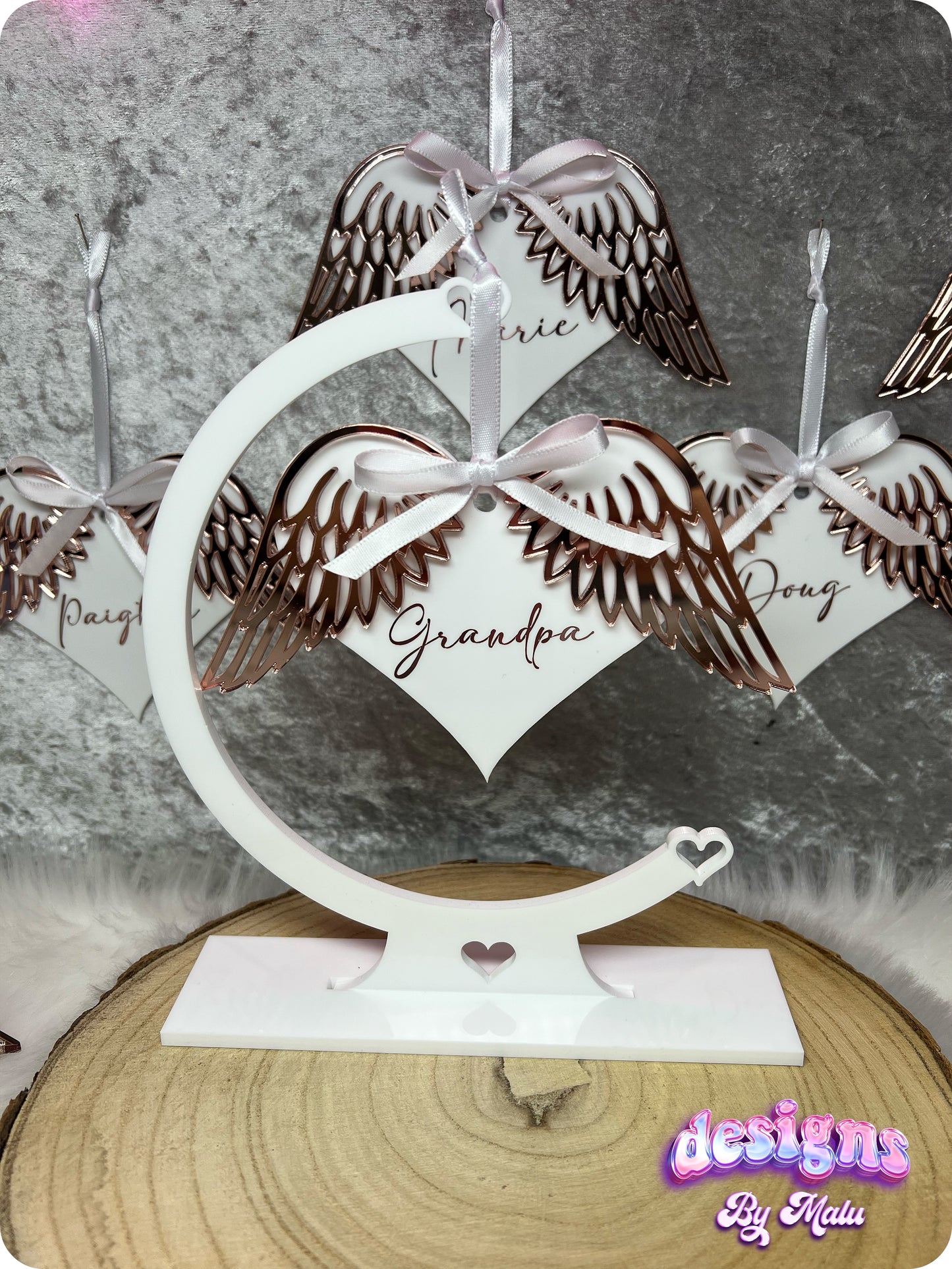 Personalised Memorial Angel Heart with Wings, Remembrance Gift, Christmas Ornaments, Acrylic Heart with Wings, Christmas Memory 🎄🕊️