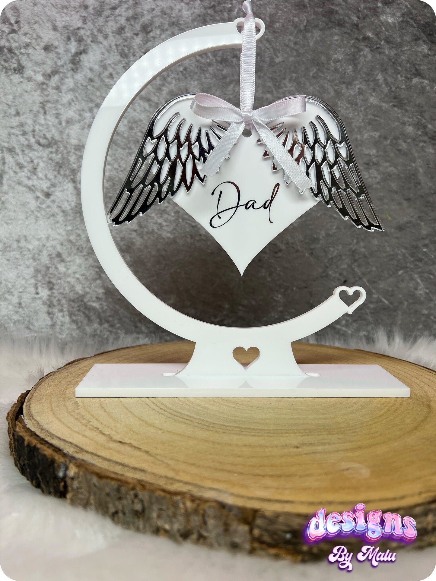 Personalised Memorial Angel Heart with Wings, Remembrance Gift, Christmas Ornaments, Acrylic Heart with Wings, Christmas Memory 🎄🕊️