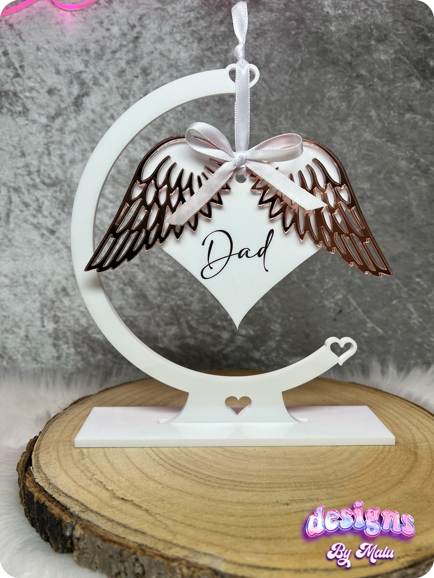 Personalised Memorial Angel Heart with Wings, Remembrance Gift, Christmas Ornaments, Acrylic Heart with Wings, Christmas Memory 🎄🕊️