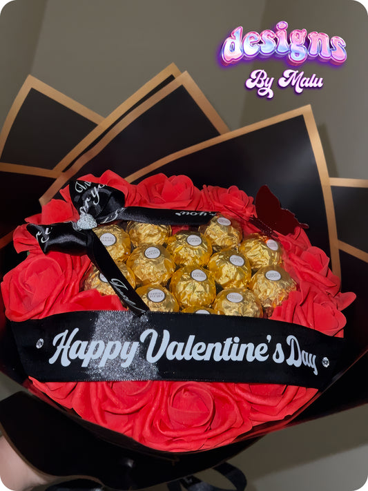 Mother's Day / Valentine's Day (ARTIFICIAL) Red & Black Rose Bouquet with 13 Pieces of Ferrero Rocher 🌹💖