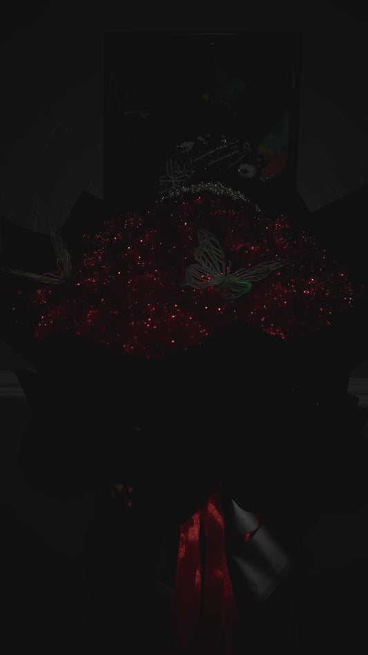 🌹 Luxury 50 Red Glitter Rose Bouquet with Tiara & Butterflies – Perfect Gift for Any Occasion